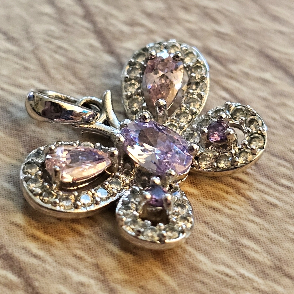 Elegant Silver and Pink Gemstone Butterfly Pendant